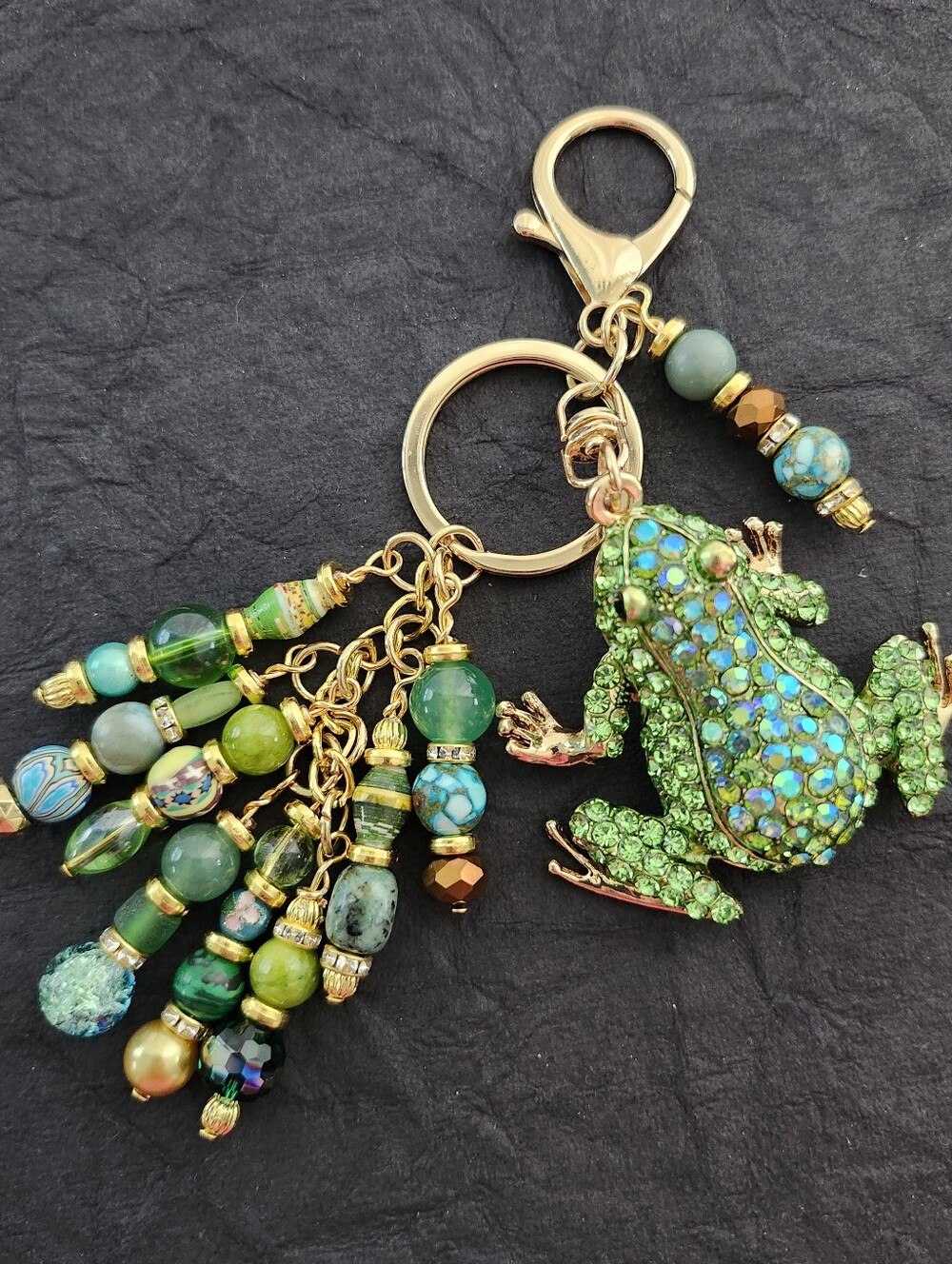 Frog Purse Charm or Keychain Jasper Aventurine Jade Handcrafted